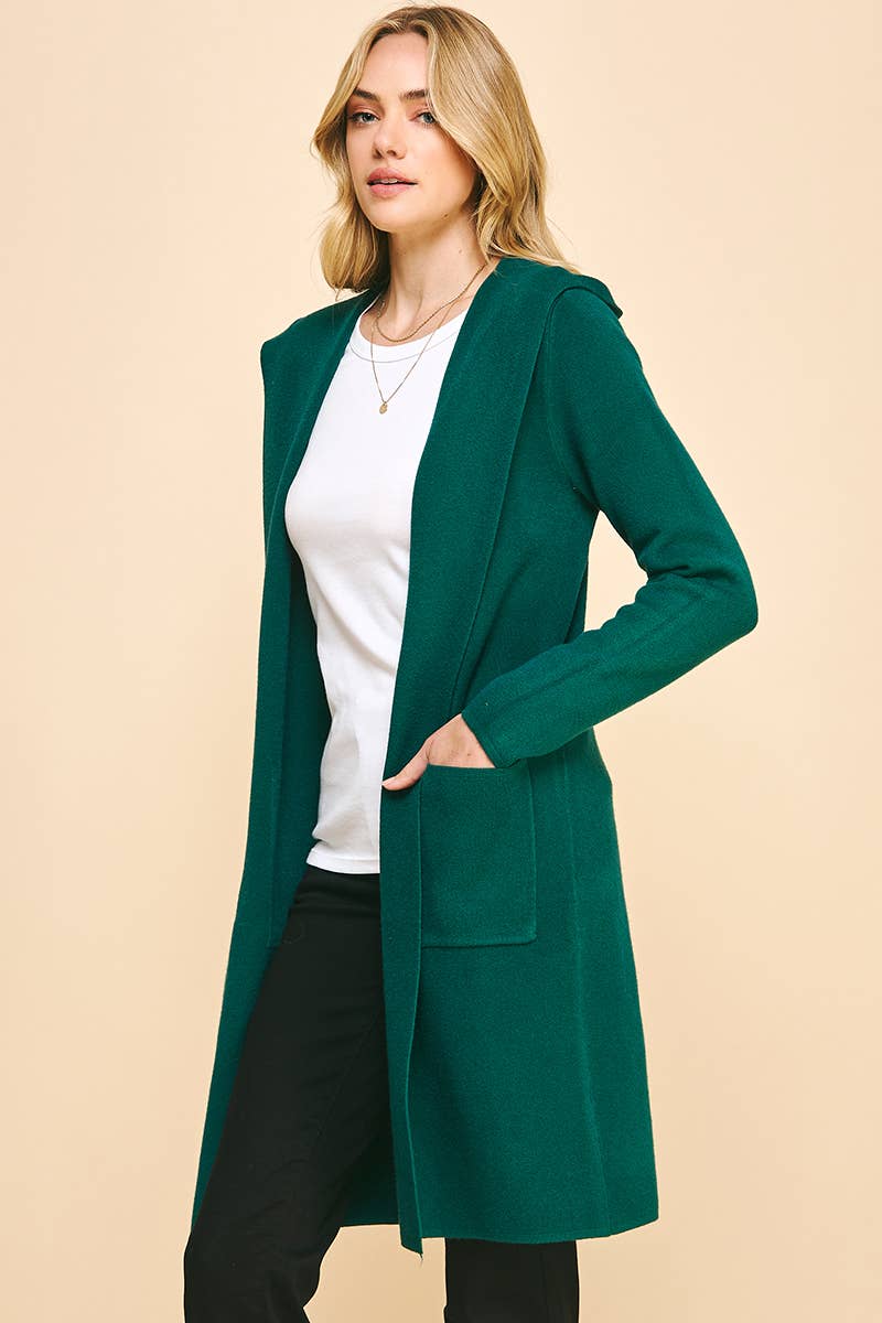 OPEN KNIT CARDIGAN - HOODED