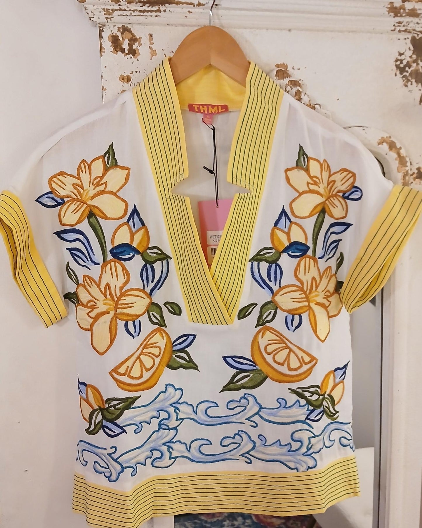 Lemon & Flowers Embroidered Top