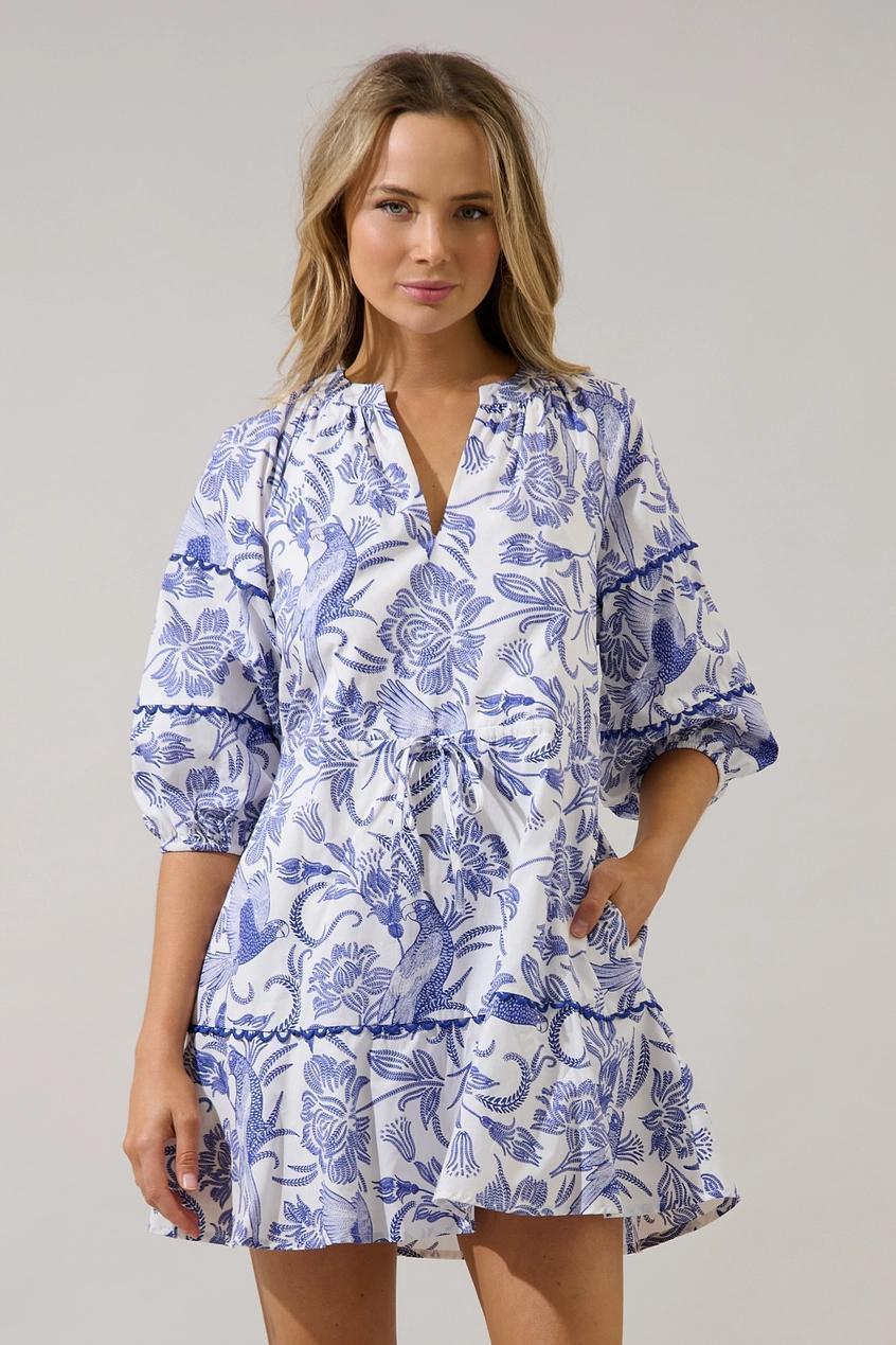 Dabria Split Neck Mini Dress Virda Floral
