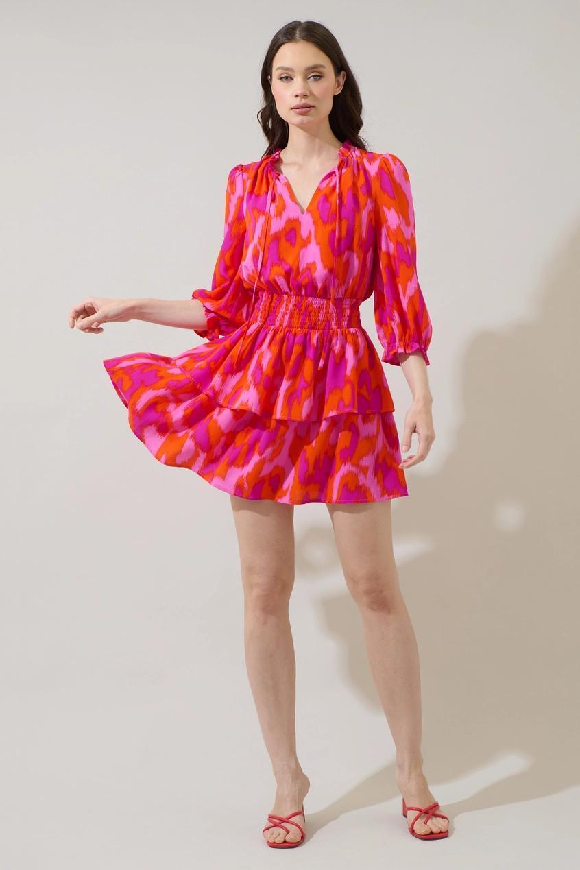 Charly Abstract Starla Smocked Tiered Mini Dress
