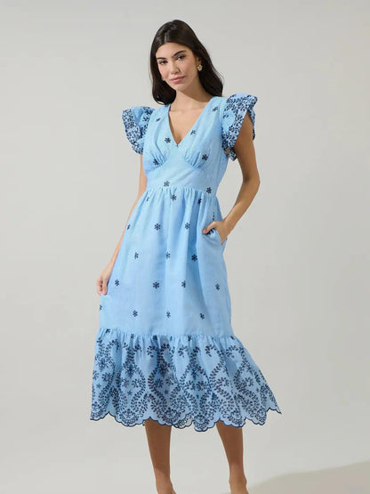 Joliet Stripe Eyelet Zayla Midi Dress