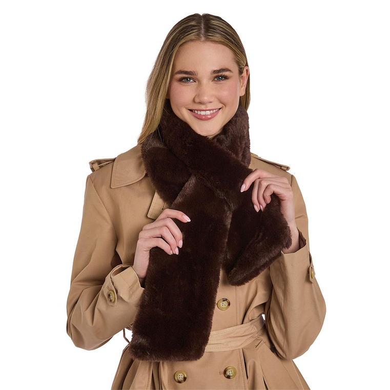 Cuddle Up Neck Wrap Plush Faux Fur Scarf with Pull Through