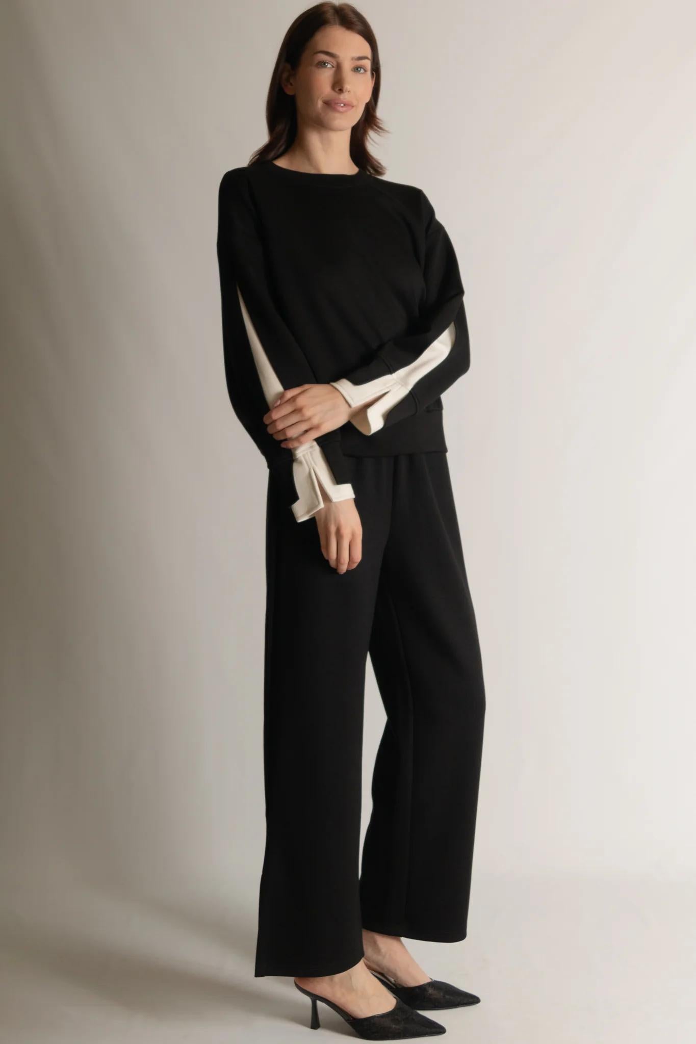 Color Layered Long Sleeve Round Neck Top