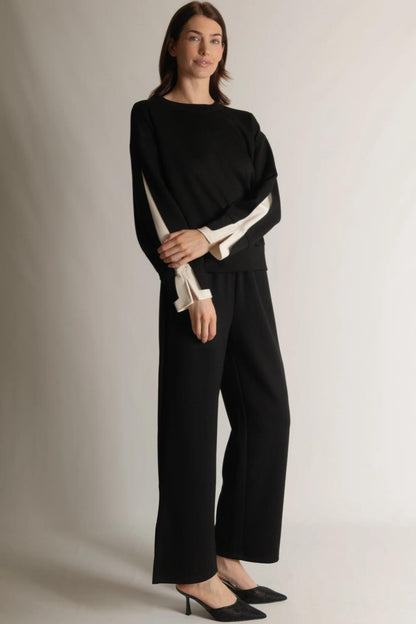 Color Layered Long Sleeve Round Neck Top