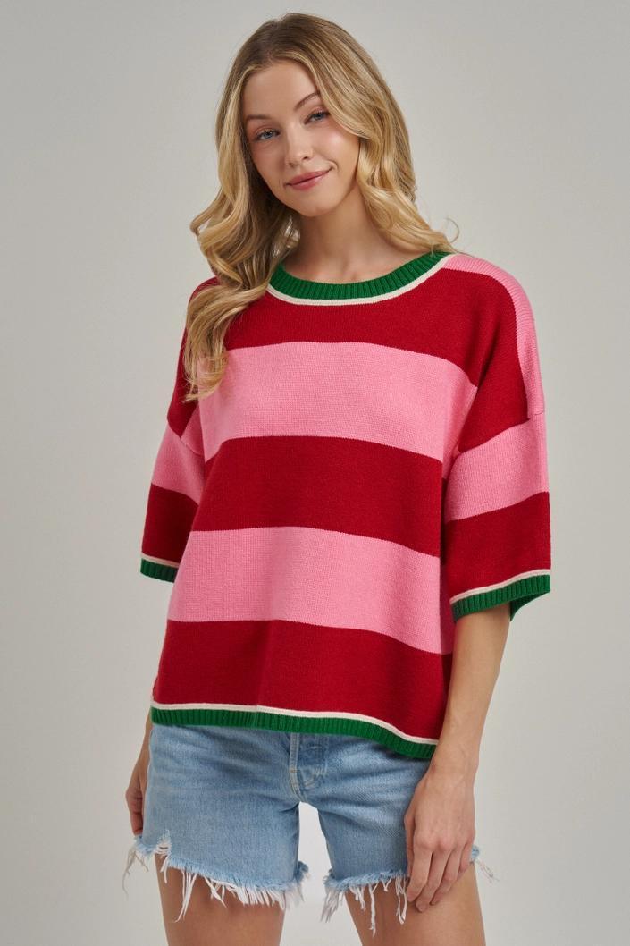 Wide Stripe Loose Fit Sweater Top