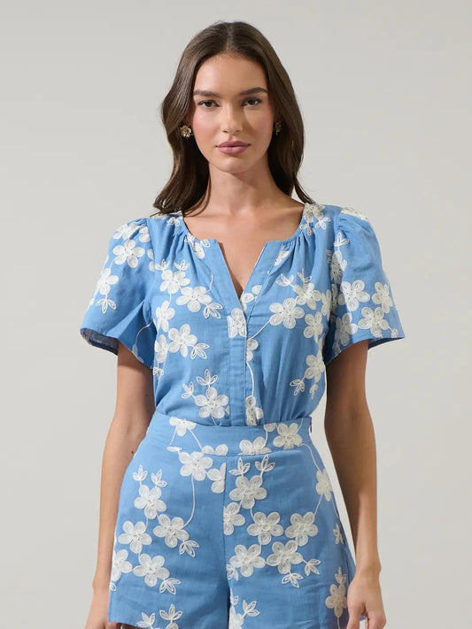 Keren Embroidered Split Neck Top