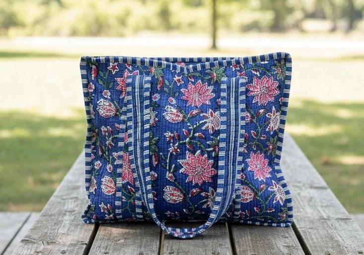 Quilted Zip-Close Tote Bag