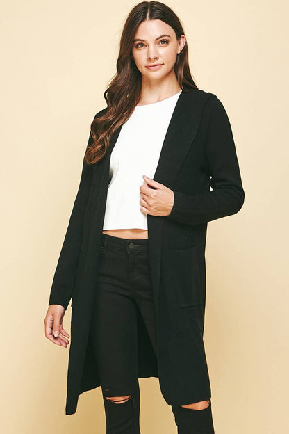 OPEN KNIT CARDIGAN - HOODED