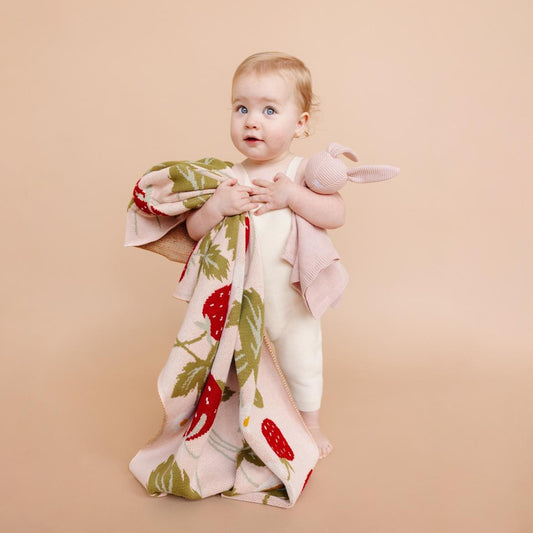 Strawberry Bunny Knit Blanket