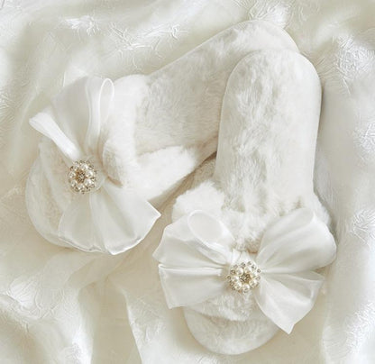 Plush Bow Slippers
