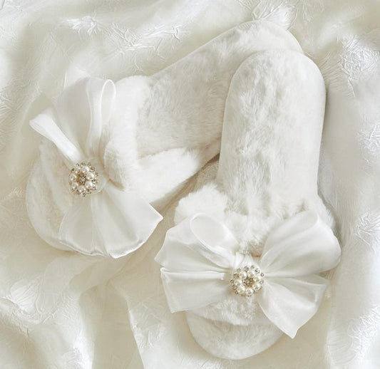 Plush Bow Slippers