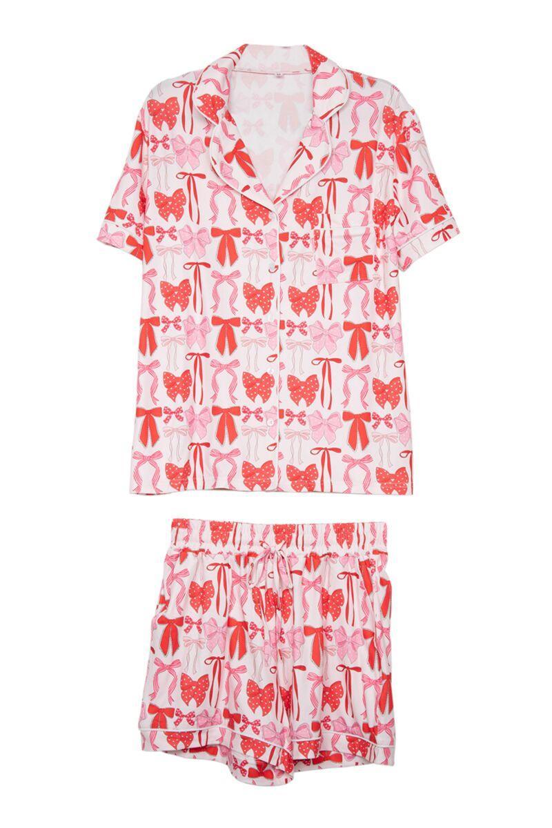 Pink & Red Coquette Bows Pj Shorts Set