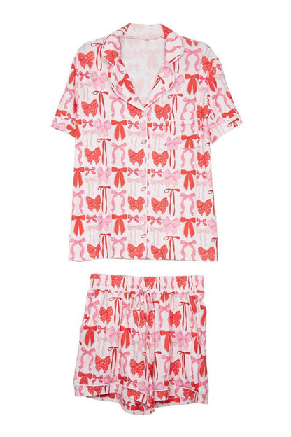 Pink & Red Coquette Bows Pj Shorts Set