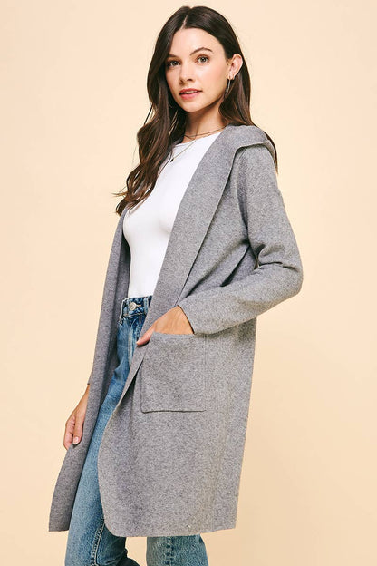 OPEN KNIT CARDIGAN - HOODED