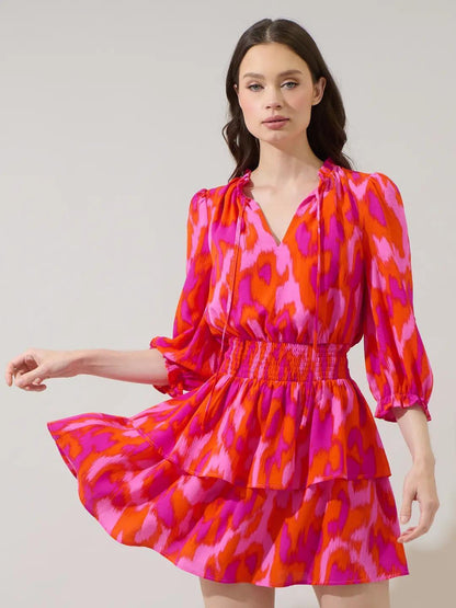 Charly Abstract Starla Smocked Tiered Mini Dress