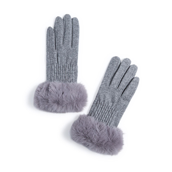 Maison Knit Gloves with Faux Fur Cuff, Touch Screen Finger and Fleece Lining