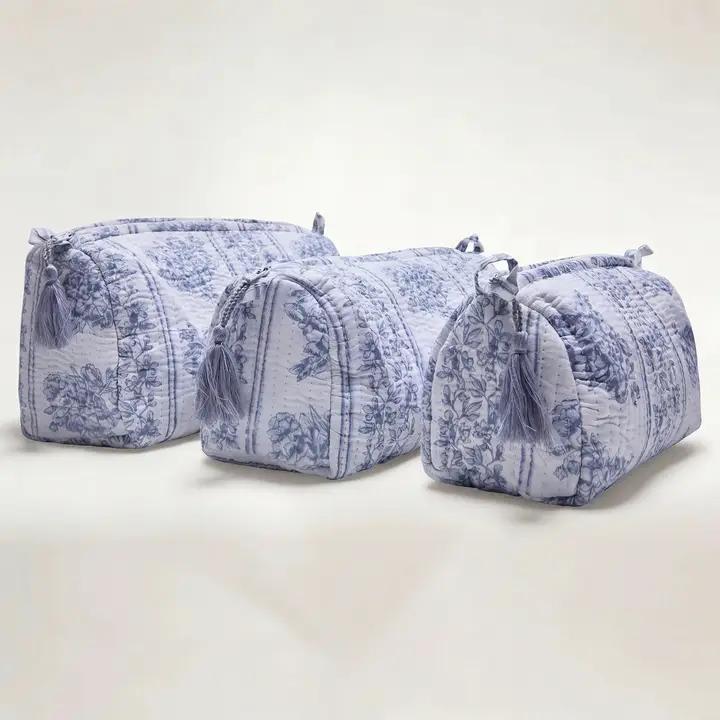 Quilted Botanical Print Cosmetic Bag with Monogram