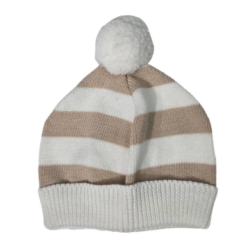 Cotton Striped Hat with Pompom