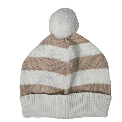 Cotton Striped Hat with Pompom