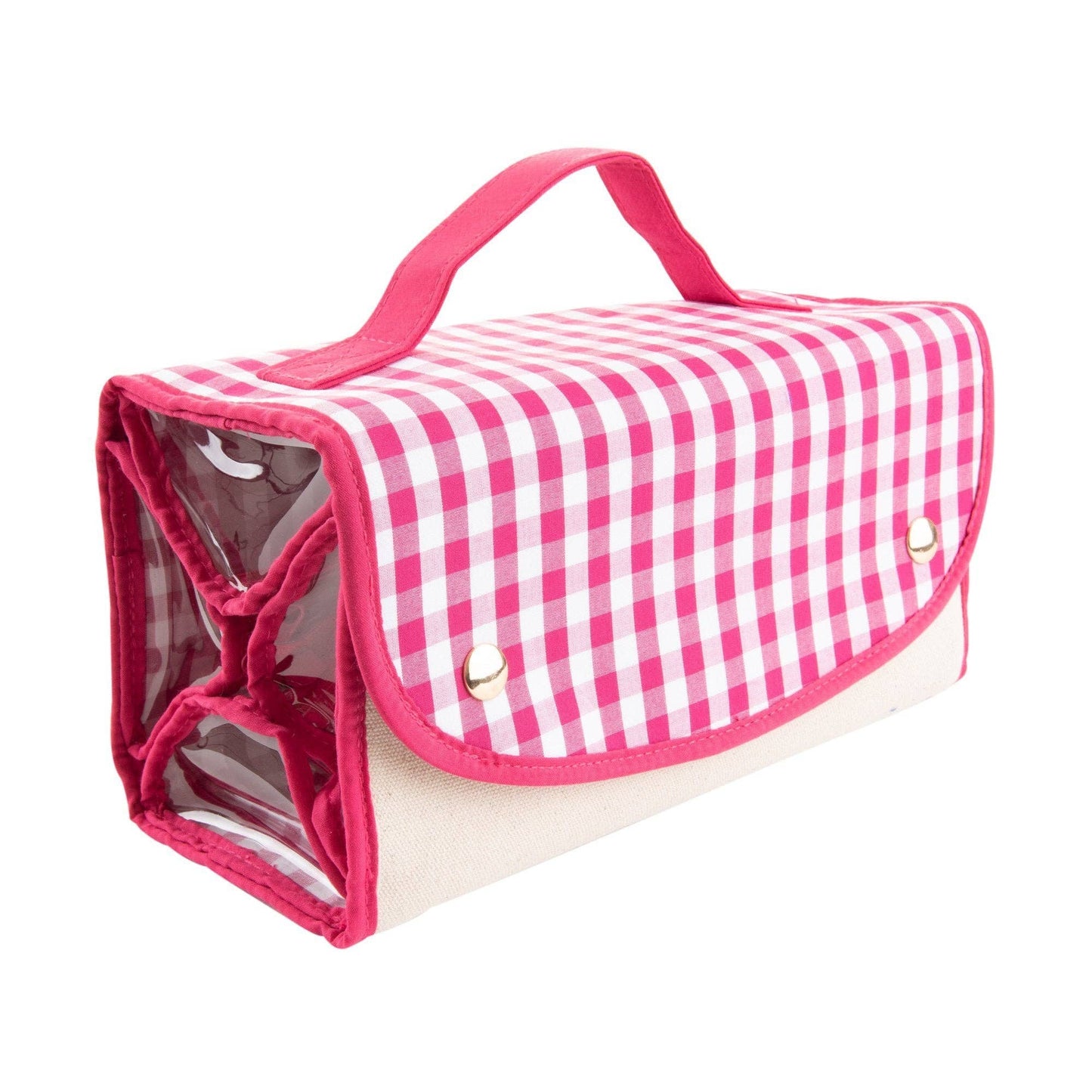 Gingham Roll Up Cosmetic Bag with Monogram