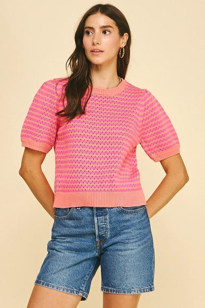 COLORBLOCK TEXTURED STRIPED KNIT TOP