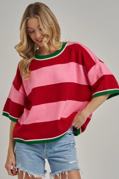 Wide Stripe Loose Fit Sweater Top