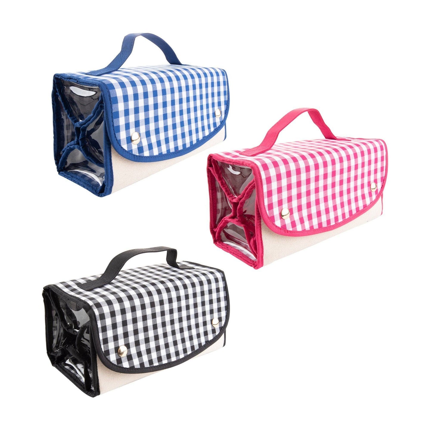 Gingham Roll Up Cosmetic Bag with Monogram