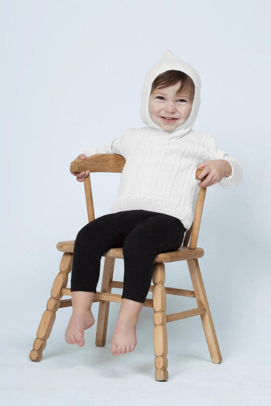 Monogrammed Cable Knit Hooded Zip Back Sweater