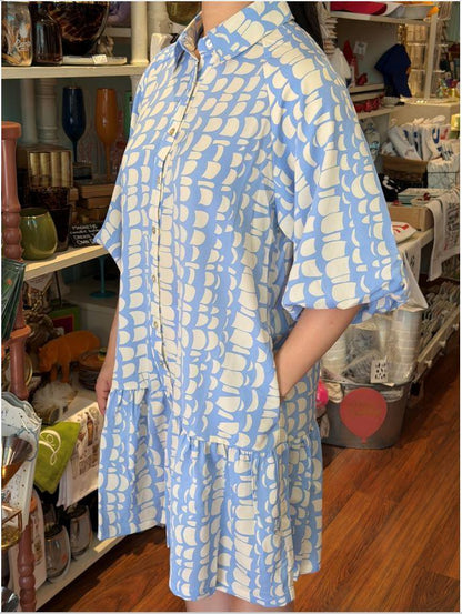 Geometric Print Puff Sleeve Dress