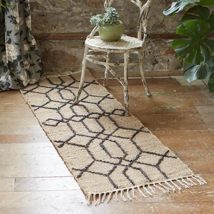 Jute and Cotton Diamond Embroidered Rug