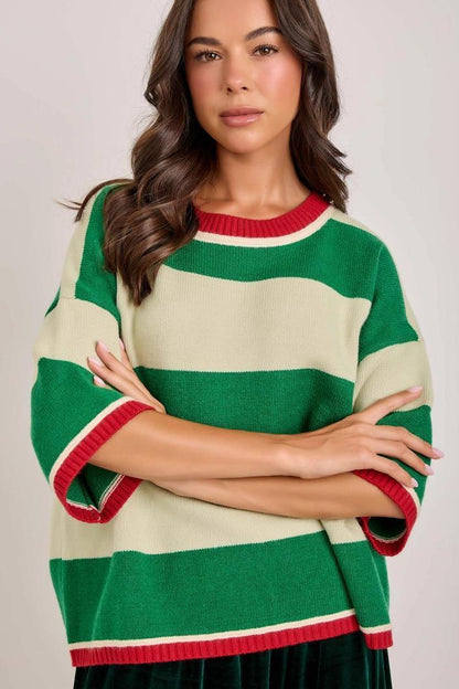 Wide Stripe Loose Fit Sweater Top
