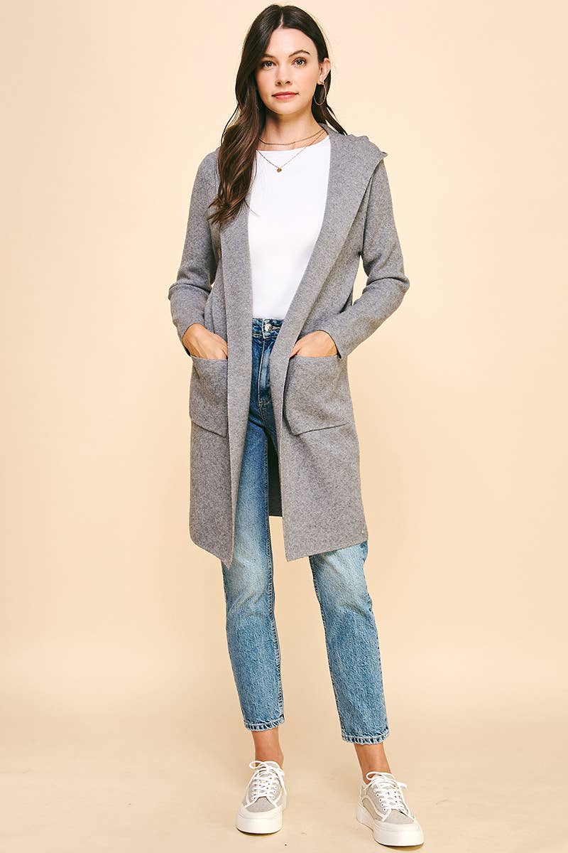 OPEN KNIT CARDIGAN - HOODED