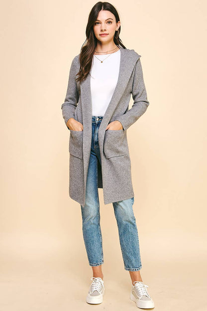 OPEN KNIT CARDIGAN - HOODED