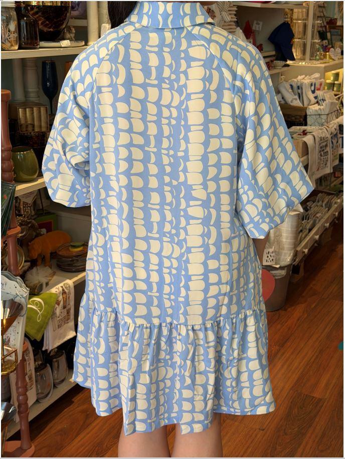Geometric Print Puff Sleeve Dress