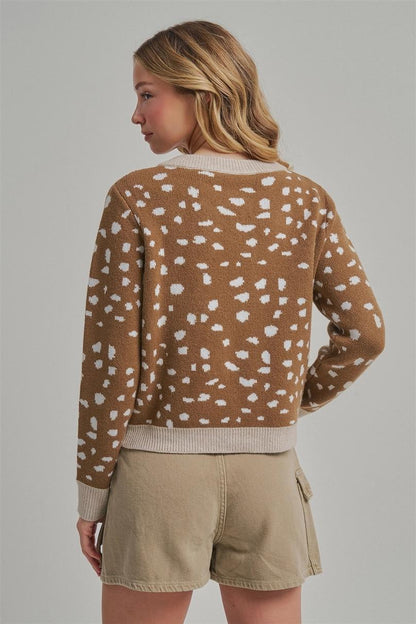 Deer Pattern Button Down Fall Sweater Cardigan