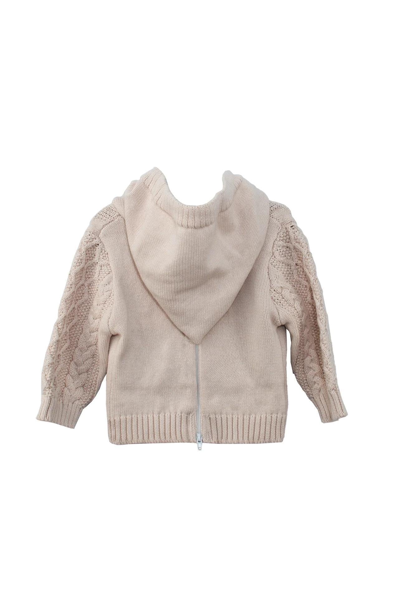 Fisherman Knit Hooded Zip Back Sweater