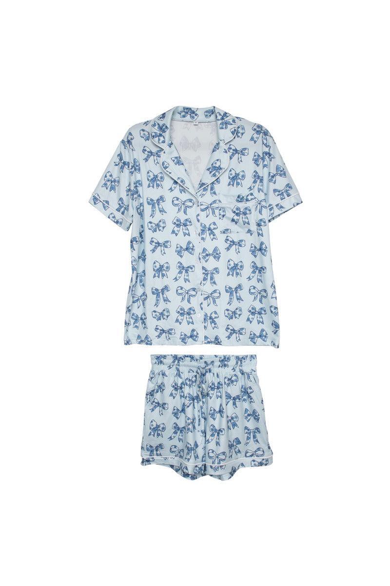 Blue Coquette Bows Pj Shorts Set