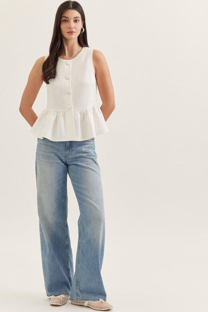 Sleeveless Peplum Button-Up Blouse