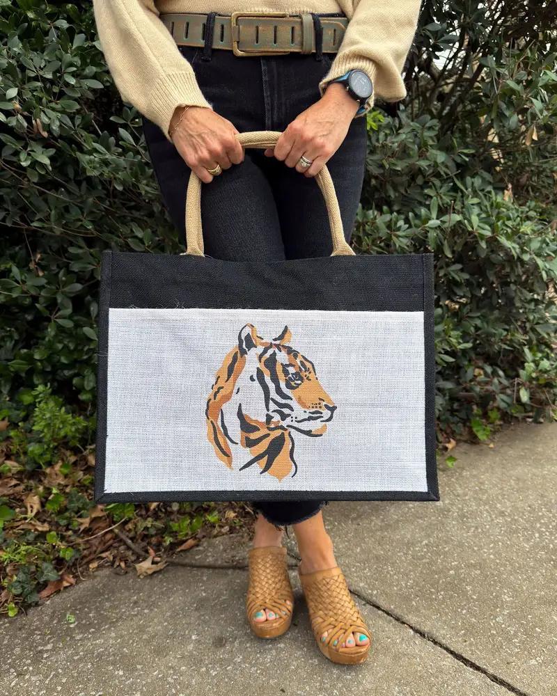Tiger Pride Jute Pocket Tote