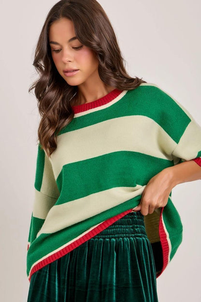 Wide Stripe Loose Fit Sweater Top