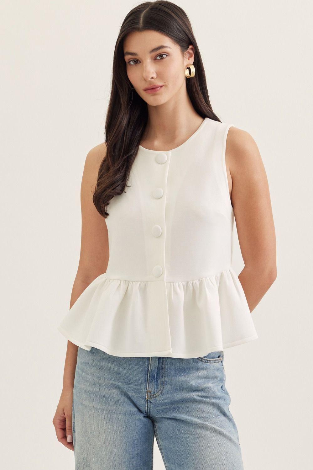Sleeveless Peplum Button-Up Blouse