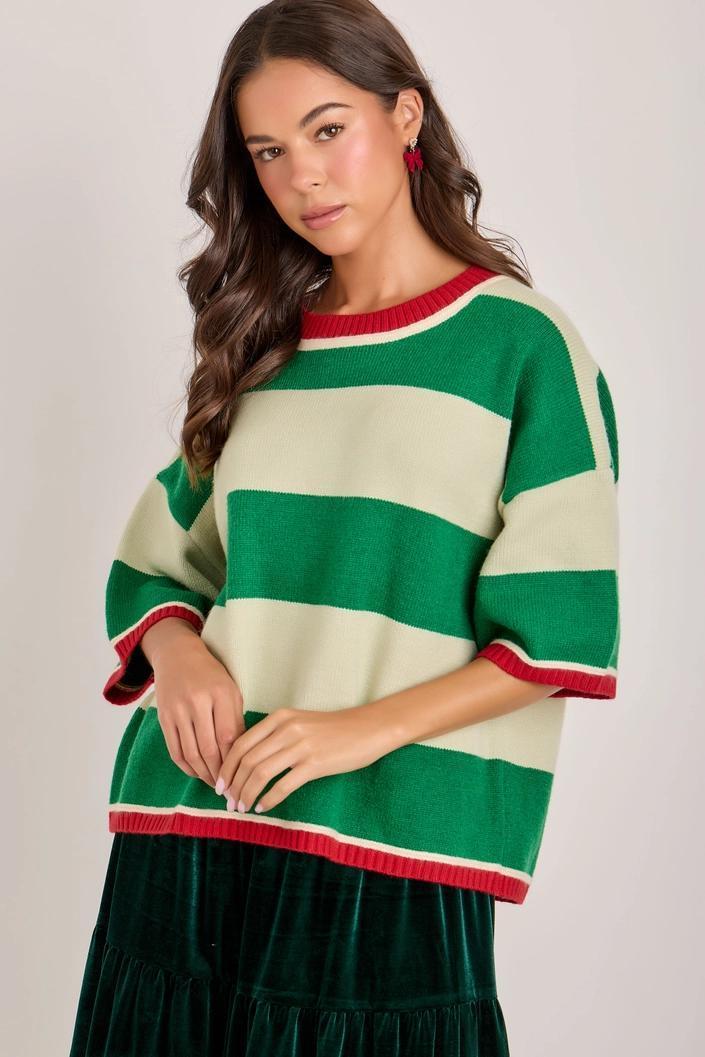 Wide Stripe Loose Fit Sweater Top