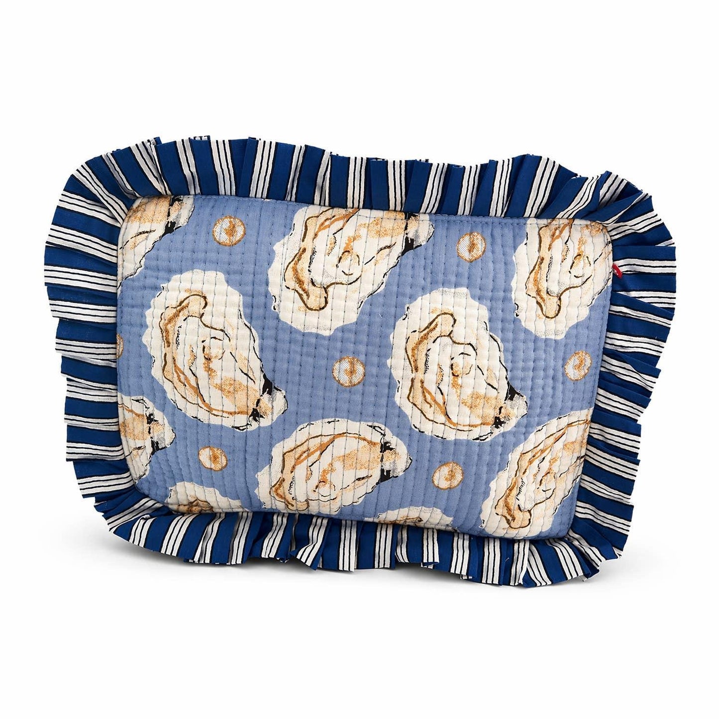 Quilted Ruffle-Trim Cosmetic Bag