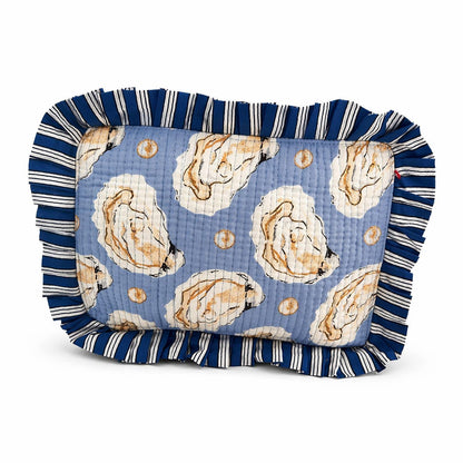 Quilted Ruffle-Trim Cosmetic Bag