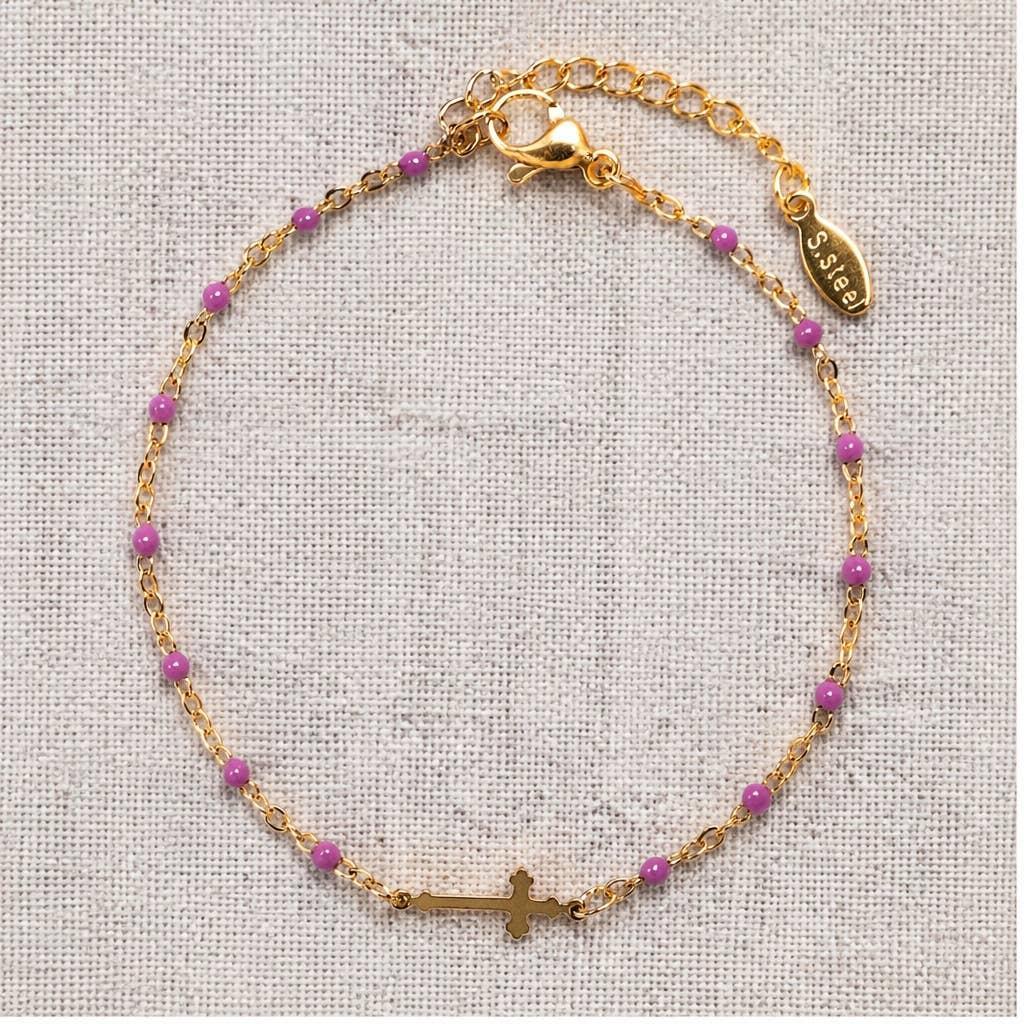 Colorful Enamel Bead and Cross Stainless Steel Bracelet