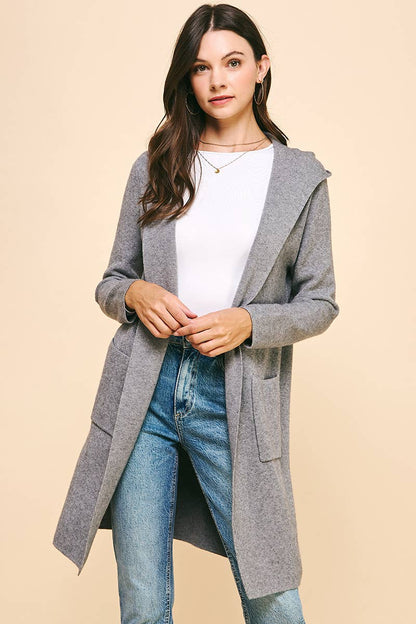 OPEN KNIT CARDIGAN - HOODED