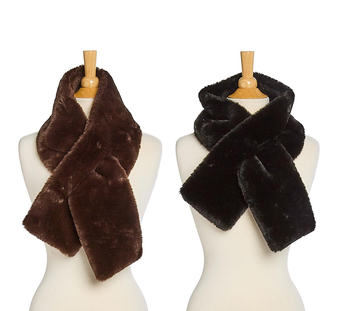 Cuddle Up Neck Wrap Plush Faux Fur Scarf with Pull Through
