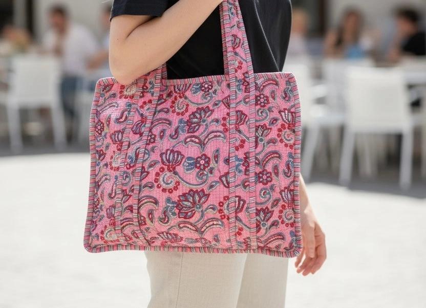Quilted Zip-Close Tote Bag