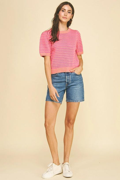 COLORBLOCK TEXTURED STRIPED KNIT TOP
