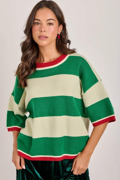 Wide Stripe Loose Fit Sweater Top